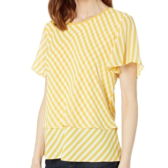 Vince Camuto Flutter Sleeve Stripe Layered Blouse - Picture 12 of 12